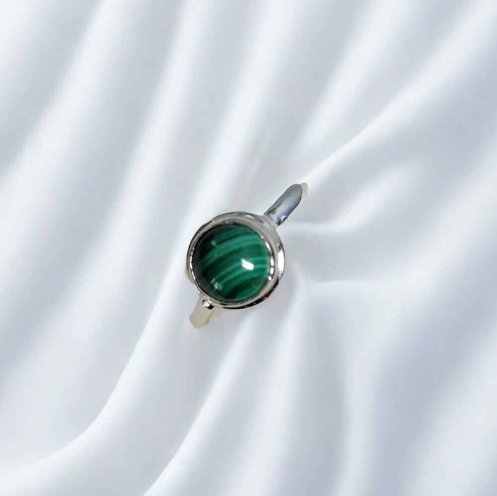 925 Sterling Silver Malachite Ring –Natural Green Gemstone